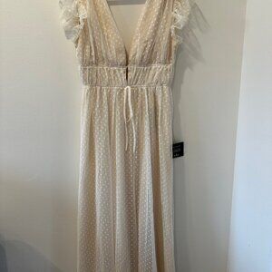 Lulus Yours Evermore Cream Swiss Dot Ruffled Midi Dress Size Medium